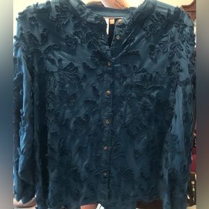 Anthropologie top in teal blue EUC
